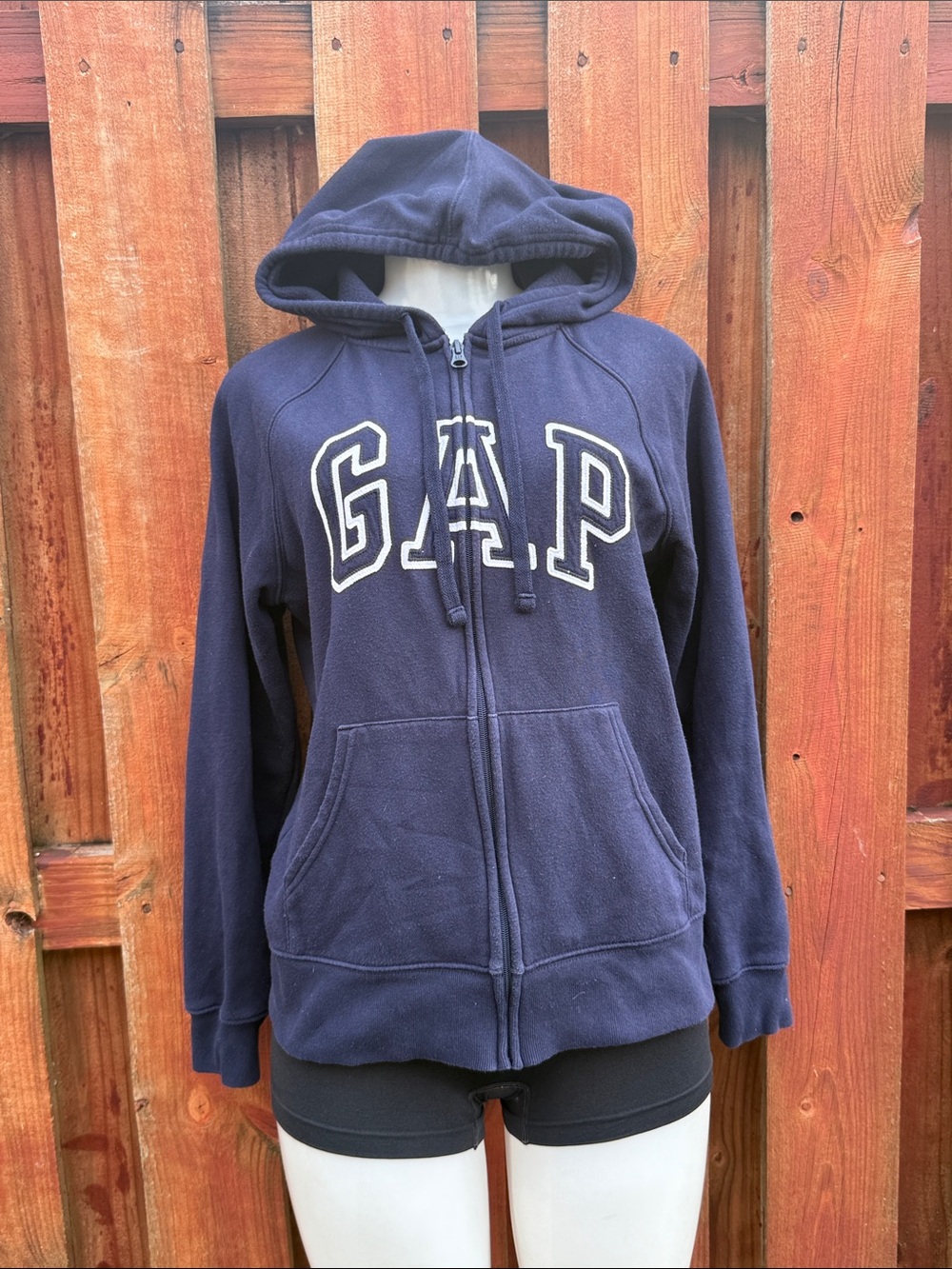 GAP Navy Blue Spellout Logo Full Zip Up Hoodie Sweatshirt Size S